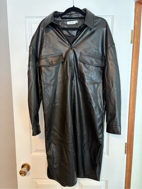 RD Style Black Faux Leather Trench Shirt Jacket